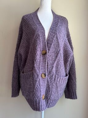 NET.153 Women's S/M Cozy Chunky Knit Cardigan Sweater - Lavender